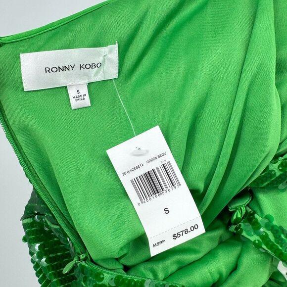 Ronny Kobo Alix‎ Green Sequined Halter Midi Gown New Small - Picture 15 of 16